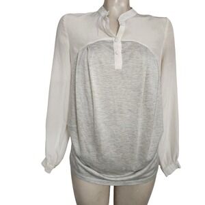 Foreign Exchange Womens 100% Silk Mixed Media Blouse Grey White S FPHW0315010